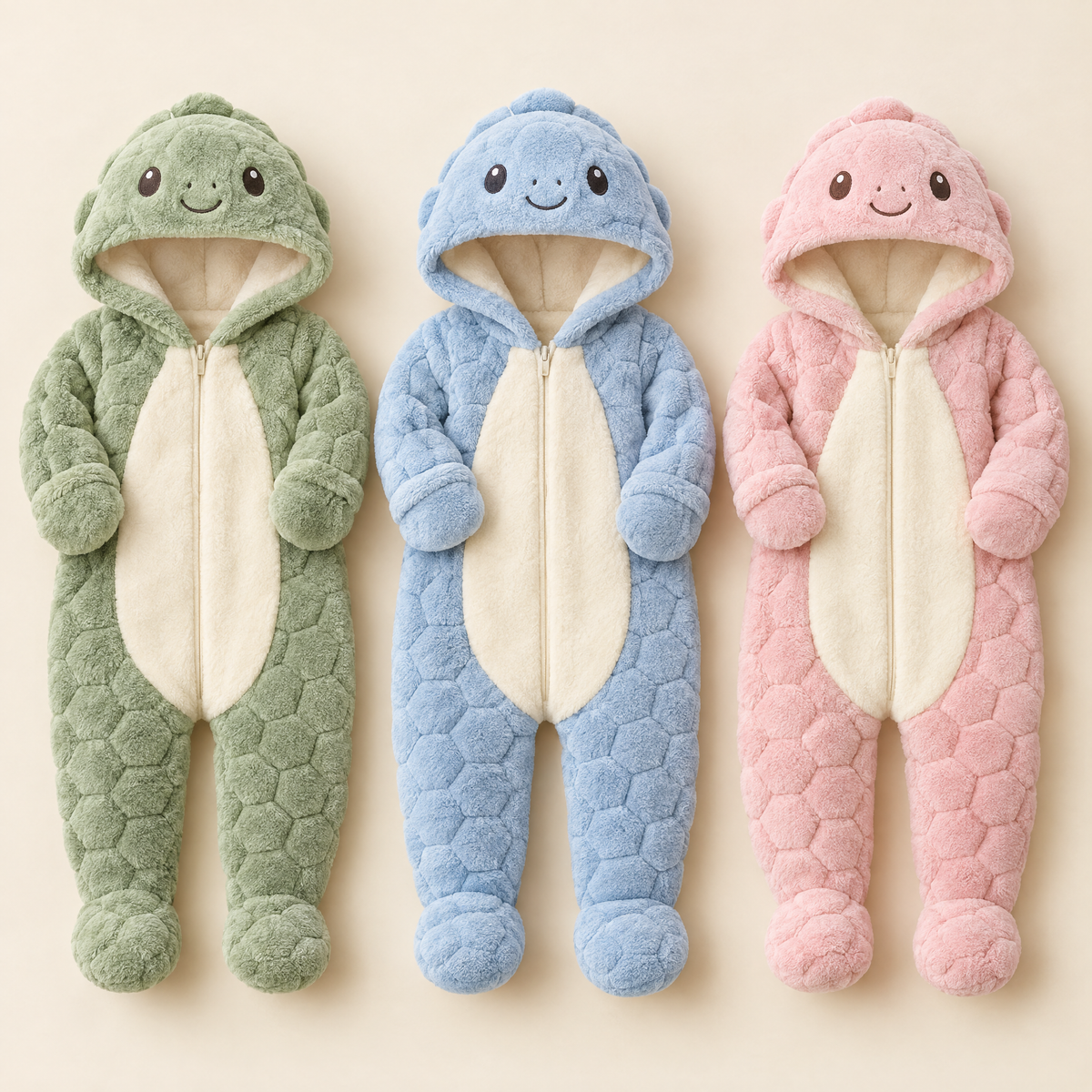 Combinaisons tortue Tortue Câline en vert sauge, bleu ciel et rose poudré